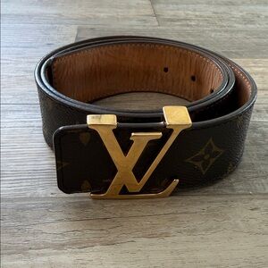 Louis Vuitton Brown Monogram Belt with Gold LV Buckle